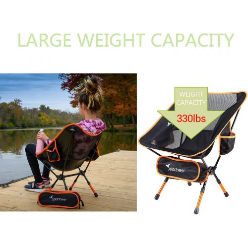  Camping Chairs, Sportneer Height Adjustable Folding Backpacking Chair 2 Pack Portable Ultralight Compact Small Camp Chair for Camping Outdoors Lawn Hiking Beach Travel Sport with C