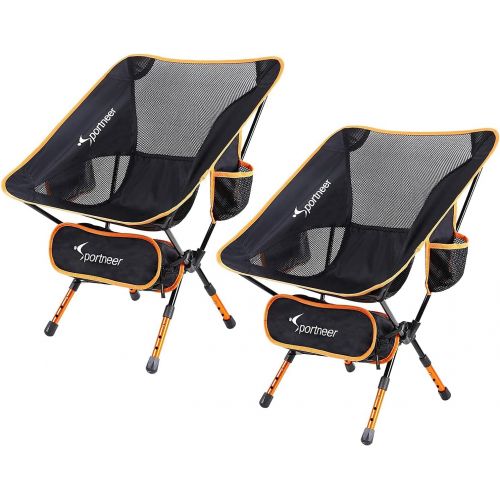  Camping Chairs, Sportneer Height Adjustable Folding Backpacking Chair 2 Pack Portable Ultralight Compact Small Camp Chair for Camping Outdoors Lawn Hiking Beach Travel Sport with C