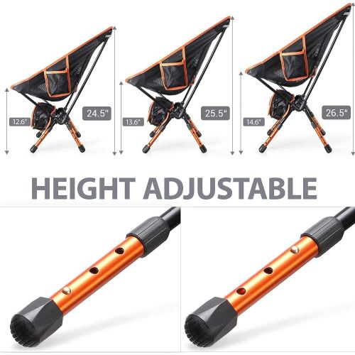  Camping Chairs, Sportneer Height Adjustable Folding Backpacking Chair 2 Pack Portable Ultralight Compact Small Camp Chair for Camping Outdoors Lawn Hiking Beach Travel Sport with C