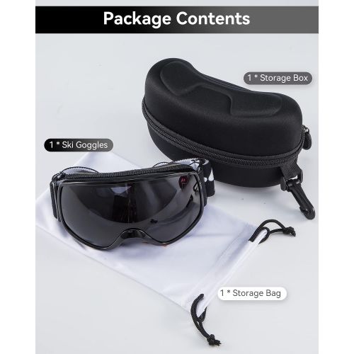  Kids Ski Goggles, Sportneer OTG 100% UV400 Ski Goggles with Storage Box Snowboard Goggles Anti-Fog for Youth Kids Boys Girls