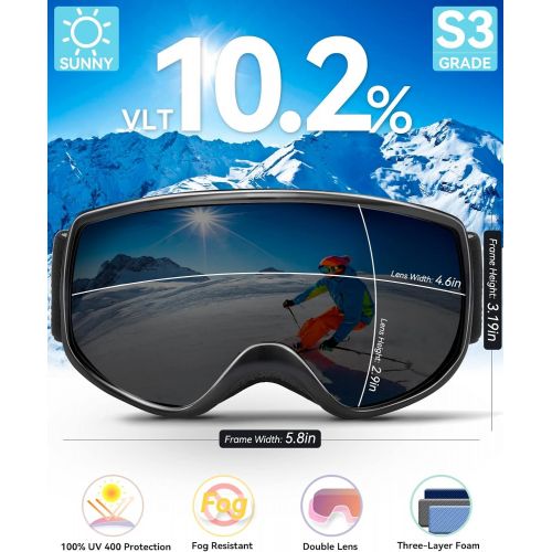  Kids Ski Goggles, Sportneer OTG 100% UV400 Ski Goggles with Storage Box Snowboard Goggles Anti-Fog for Youth Kids Boys Girls