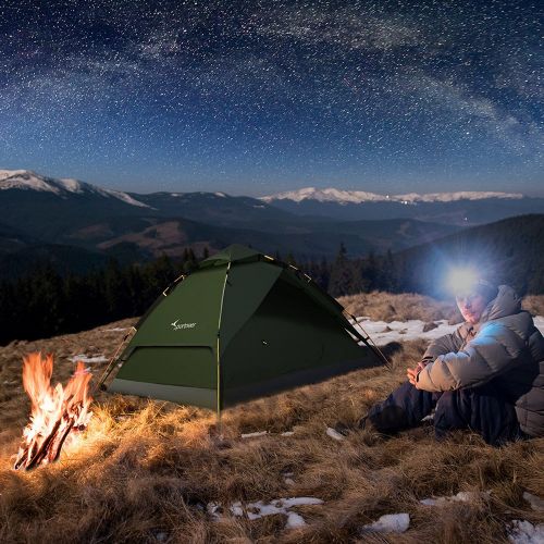 Sportneer Camping Tent 2-3 Person Hydraulic Automatic Instant Pop Up Tent Waterproof Outdoor Camping Hiking Hunting Adventure Travel Beach Tents for Family Groups,Quick and Easy Se