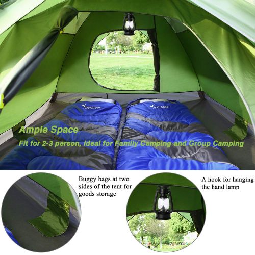  Sportneer Camping Tent 2-3 Person Hydraulic Automatic Instant Pop Up Tent Waterproof Outdoor Camping Hiking Hunting Adventure Travel Beach Tents for Family Groups,Quick and Easy Se