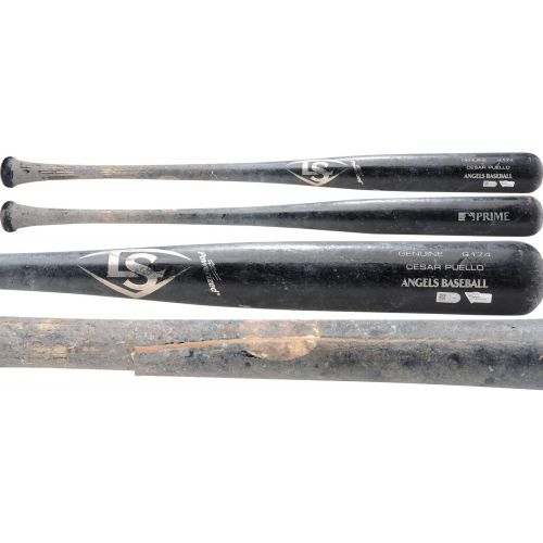  Sports Memorabilia Cesar Puello Miami Marlins Game-Used Black Louisville Slugger Broken Bat vs. San Diego Padres on July 18, 2019 - MLB Game Used Bats