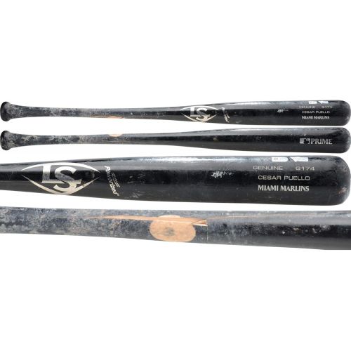  Sports Memorabilia Cesar Puello Miami Marlins Game-Used Black Louisville Slugger Broken Bat vs. San Diego Padres on July 17, 2019 - MLB Game Used Bats