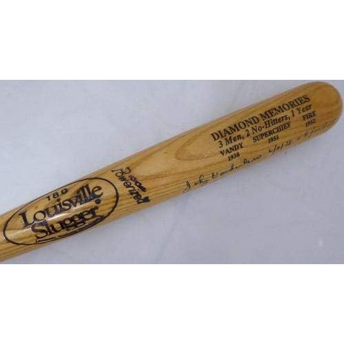  Sports Memorabilia Johnny Vander Meer, Allie Reynolds & Virgil Trucks Autographed Louisville Slugger Bat Two Time No Hit Pitchers Beckett BAS #A88578 - Autographed MLB Bats