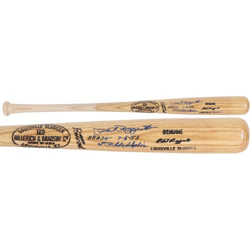  Sports Memorabilia Phil Rizzuto New York Yankees Autographed Blonde Louisville Slugger Bat withHR #34 Multiple Inscriptions - Autographed MLB Bats