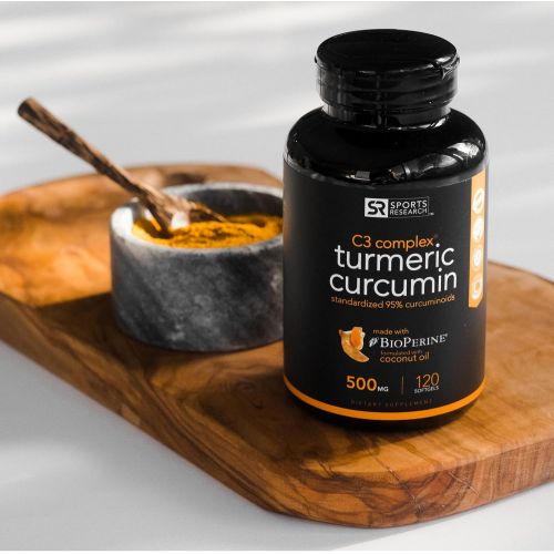  [아마존핫딜][아마존 핫딜] Sports Research Turmeric Curcumin C3 Complex 500mg, Enhanced with Black Pepper & Organic Coconut Oil for Better Absorption; Non-GMO & Gluten Free - 120 Count