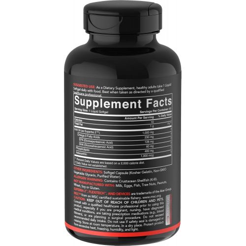  Sports Research Antarctic Krill Oil (Double Strength) with Omega-3s EPA, DHA and Astaxanthin (60 Softgels - 1000mg)