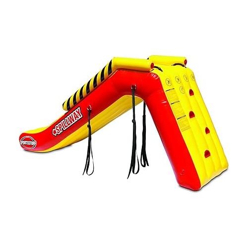  SportsStuff Spillway Dock Slide, Boat Slide, Inflatable Pontoon Slide, Yellow, Red Large
