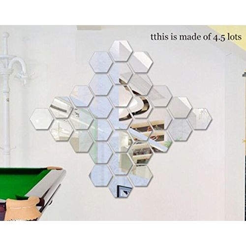  Sportskindom 16x18cm x 7pcs Extra Big 3D Modern Mirror Geometric Hexagon Acrylic Wall Sticker Art DIY Decoration (Silver)