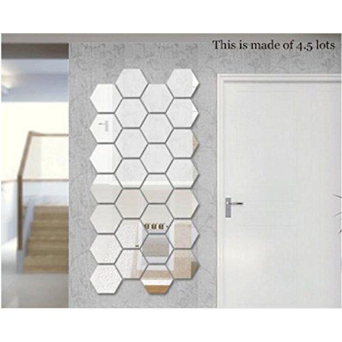  Sportskindom 16x18cm x 7pcs Extra Big 3D Modern Mirror Geometric Hexagon Acrylic Wall Sticker Art DIY Decoration (Silver)