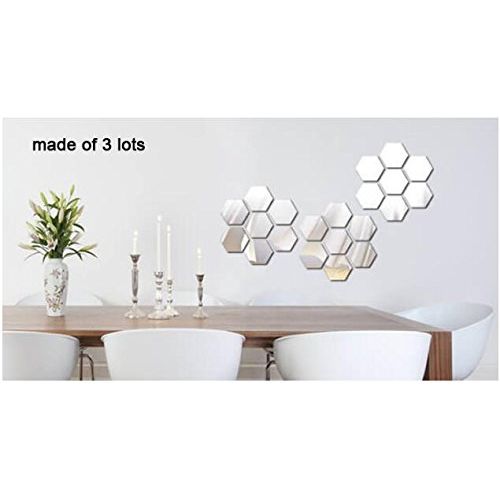  Sportskindom 16x18cm x 7pcs Extra Big 3D Modern Mirror Geometric Hexagon Acrylic Wall Sticker Art DIY Decoration (Silver)