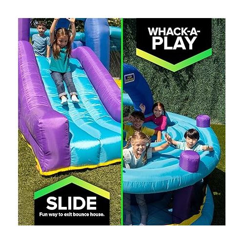  Sportspower INF-2415 Whack-A-Play Inflatable Bounce House with Basketball Hoop, Slide and Quick Inflate Blower: Recommended Age 3-8, Blue/Purple and Yellow, 13'x12'x7.83'