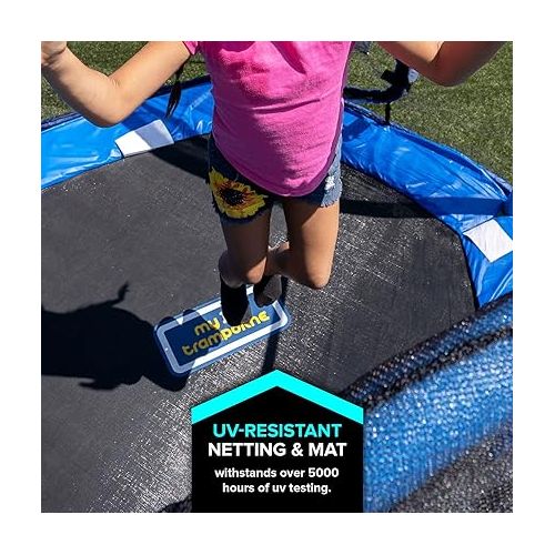  Sportspower Outdoor My First Kids Trampoline with Safety Enclosure Net and Foam Pad, 7FT Round - Blue/Green