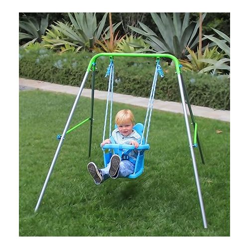  Sportspower My First Toddler Swing - Heavy-Duty Baby Indoor/Outdoor Swing Set with Safety Harness, Blue, 52