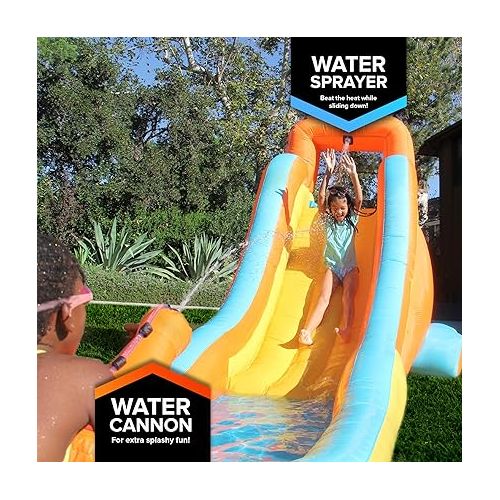  Sportspower My First Inflatable Water Slide - Heavy-Duty Outdoor Slide with Water Cannon and Splash Pool with Blower, 186