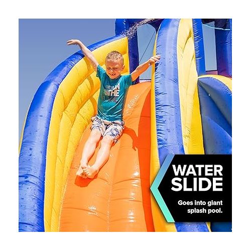  Sportspower Big Wave 2 Inflatable Outdoor Water Slide with Splash Pool and Climbing Wall with Blower