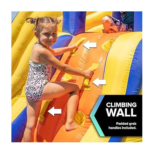  Sportspower Big Wave 2 Inflatable Outdoor Water Slide with Splash Pool and Climbing Wall with Blower