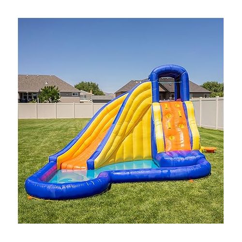  Sportspower Big Wave 2 Inflatable Outdoor Water Slide with Splash Pool and Climbing Wall with Blower