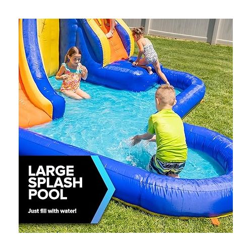  Sportspower Big Wave 2 Inflatable Outdoor Water Slide with Splash Pool and Climbing Wall with Blower