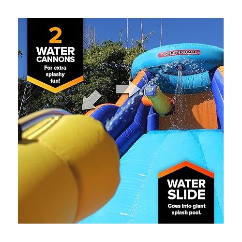  Sportspower Battle Ridge Inflatable Water Slide with Water Cannons and Climbing Wall with Blower
