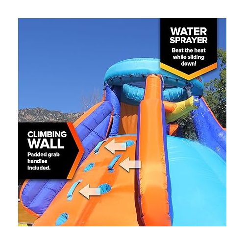  Sportspower Battle Ridge Inflatable Water Slide with Water Cannons and Climbing Wall with Blower