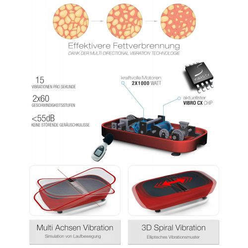  [아마존 핫딜]  [아마존핫딜]Sportstech Profi Vibrationsplatte VP300 mit 3D Wipp Vibrations Technologie, 2x1000W max Motoren Leistung + Bluetooth Musik, Riesige Flache, einmaliges Design + Trainingsbander + Fe