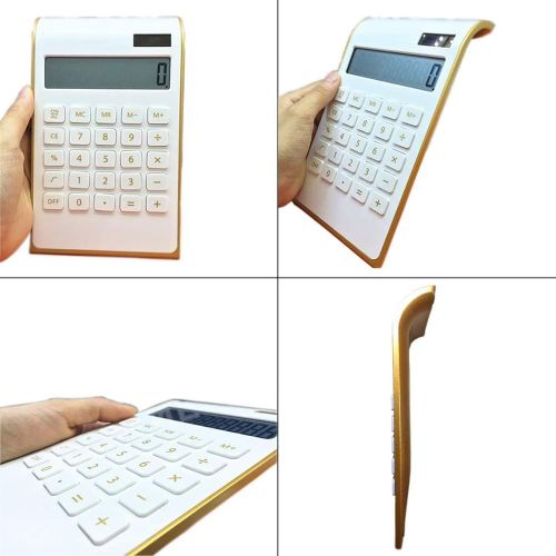  Calculator, 10 Digits Solar Battery Basic, Dual Powered Desktop Calculator, Tilted LCD Display, Inclined Design Slim Desk Calculator by Sportsvoutdoors (White)