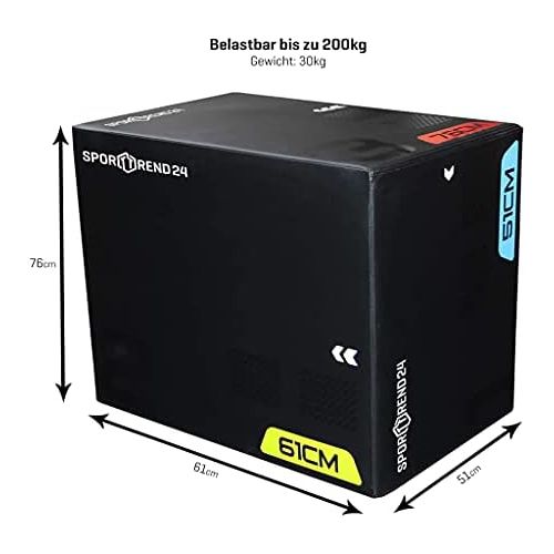  [아마존베스트]Sporttrend 24 - Plyo wooden box with PVC sheath, black, 60 x 50 x 75 cm, maximum load 200 kg, jump box, jump box for cross training and body workouts.