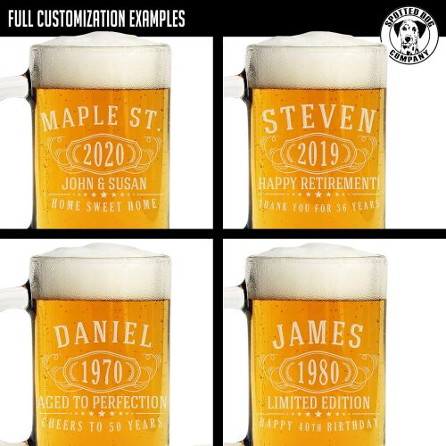  [아마존베스트]Spotted Dog Company Personalized Etched 16oz Glass Beer Mug for Birthday Gifts