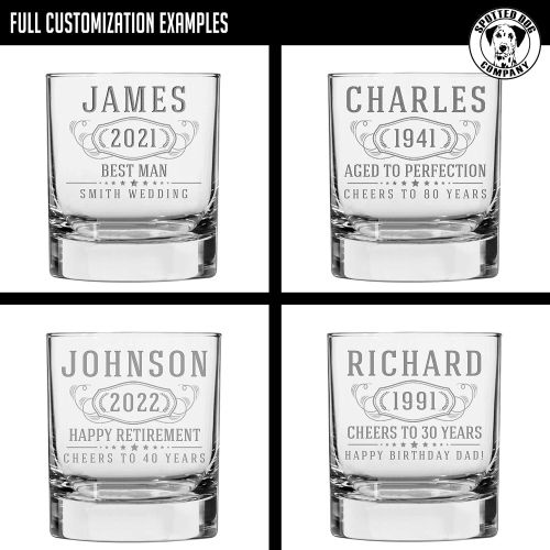  [아마존베스트]Spotted Dog Company Personalized Etched 10.25oz Whiskey Rocks Glass for Birthday Gifts - Aged to Perfection | Bernard