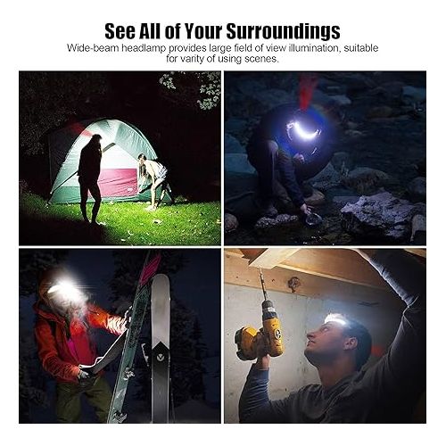  LED Rechargeable Headlamp, 1000lumens 230° Widebeam Headlight, USB Rechargeable Head Lamp with Red Taillight, Lightweight Waterproof Headlamps for Camping Running Hiking, Hard Hat Headlamp