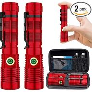 Rechargeable Flashlight High Lumens, 12000 High Lumens Super Bright Flash Light, 1500 Meter Long-Range Zoomable LED Flashlights for Emergency, EDC, Searching, Waterproof Flashlight Dimmable Red 2Pcs