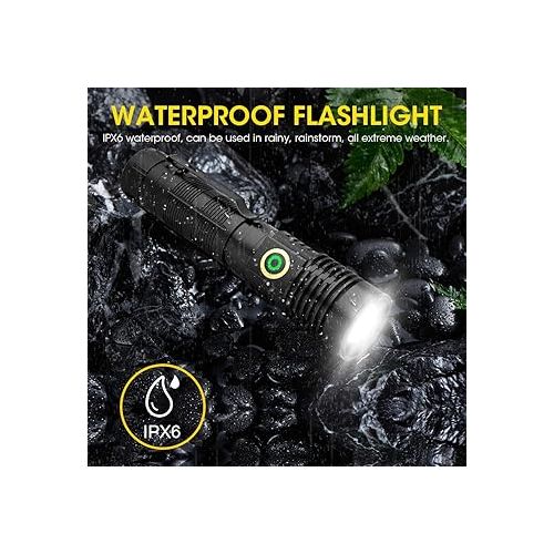  Rechargeable Flashlight High Lumens, 12000 High Lumens Super Bright Flash Light, 1500 Meter Long-Range Zoomable LED Flashlights for Emergency, EDC, Searching, Waterproof Flashlight Dimmable