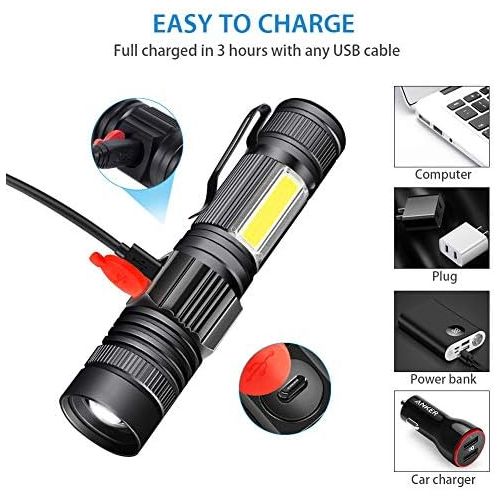  [아마존베스트]Rechargeable Flashlight, Spriak Magnetic Flashlights with Clip (Included Battery), Side Work Light, Bright, Zoomable Pocket EDC Flashlight for Camping, Hiking, Home Power Outage, 2