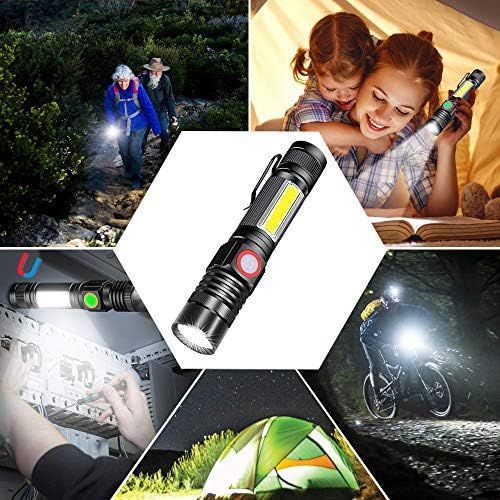  [아마존베스트]Rechargeable Flashlight, Spriak Magnetic Flashlights with Clip (Included Battery), Side Work Light, Bright, Zoomable Pocket EDC Flashlight for Camping, Hiking, Home Power Outage, 2