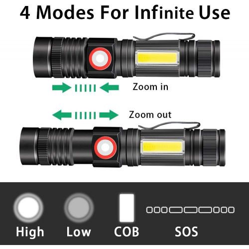  [아마존베스트]Rechargeable Flashlight, Spriak Magnetic Flashlights with Clip (Included Battery), Side Work Light, Bright, Zoomable Pocket EDC Flashlight for Camping, Hiking, Home Power Outage, 2