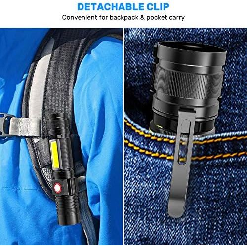  [아마존베스트]Rechargeable Flashlight, Spriak Magnetic Flashlights with Clip (Included Battery), Side Work Light, Bright, Zoomable Pocket EDC Flashlight for Camping, Hiking, Home Power Outage, 2