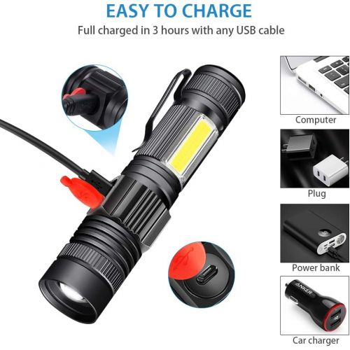  [아마존베스트]Rechargeable Flashlight, Spriak Magnetic Flashlights with Clip (Included Battery), Side Work Light, Bright, Zoomable Pocket EDC Flashlight for Camping, Hiking, Home Power Outage, 2