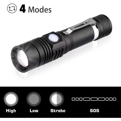  [아마존베스트]Rechargeable Flashlight, Spriak EDC Flashlight with Clip (Included Battery), 30hours Great Runtime, Zoomable, White LED Bright Pocket Flashlight for Camping Hiking Backpacking, 2 P