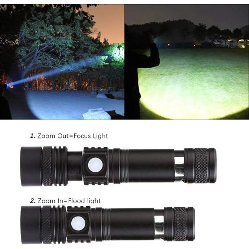  [아마존베스트]Rechargeable Flashlight, Spriak EDC Flashlight with Clip (Included Battery), 30hours Great Runtime, Zoomable, White LED Bright Pocket Flashlight for Camping Hiking Backpacking, 2 P