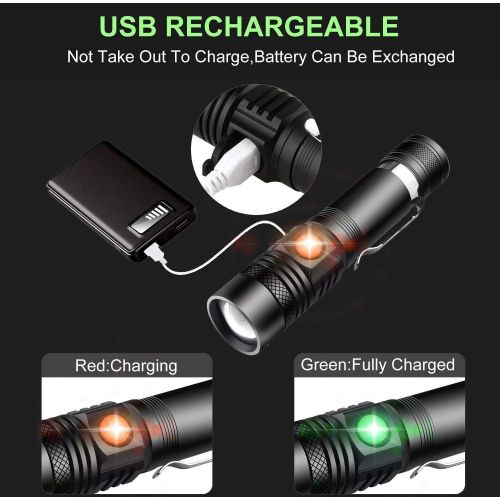  [아마존베스트]Rechargeable Flashlight, Spriak EDC Flashlight with Clip (Included Battery), 30hours Great Runtime, Zoomable, White LED Bright Pocket Flashlight for Camping Hiking Backpacking, 2 P