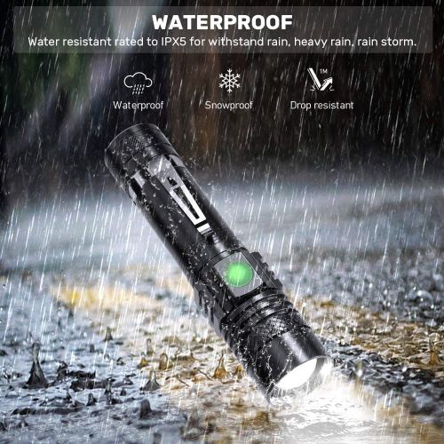  [아마존베스트]Rechargeable Flashlight, Spriak EDC Flashlight with Clip (Included Battery), 30hours Great Runtime, Zoomable, White LED Bright Pocket Flashlight for Camping Hiking Backpacking, 2 P