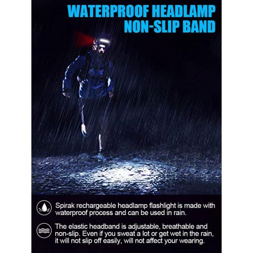  Spriak LED Headlamp Flashlight, 1000lumens 230° Broadbeam Headlight, USB Rechargeable Head Lamp with Red Taillight, Lightweight Waterproof Headlamps for Camping Running Hiking, Hard Hat H