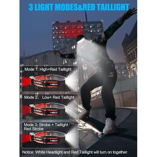  Spriak LED Headlamp Flashlight, 1000lumens 230° Broadbeam Headlight, USB Rechargeable Head Lamp with Red Taillight, Lightweight Waterproof Headlamps for Camping Running Hiking, Hard Hat H