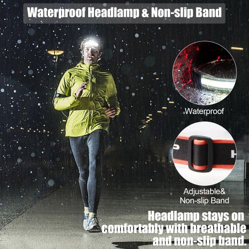  Spriak LED Rechargeable Headlamp, 1000lumens 230° Widebeam Headlight, USB Rechargeable Head Lamp with Red Taillight, Lightweight Waterproof Headlamps for Camping Running Hiking, Hard Hat