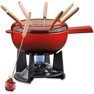 Spring SAAS FEE Cast Iron Fondue Set, Black, 20 cm in Diameter with 8 Fondue Forks