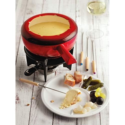  Spring SAAS FEE Cast Iron Fondue Set, Black, 20 cm in Diameter with 8 Fondue Forks