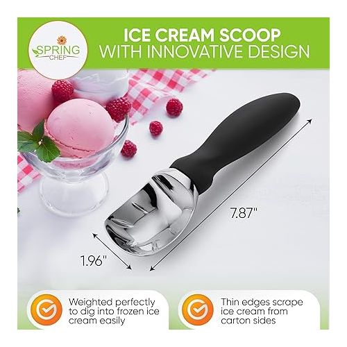  Spring Chef Ice Cream Scoop with Comfortable Handle, Black